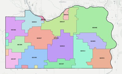 Cass County NE ZIP code boundaries map