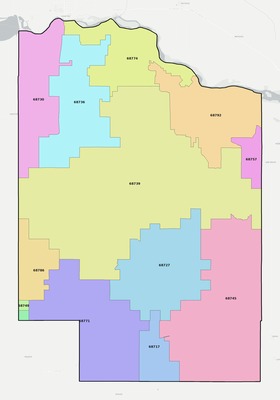 Cedar County NE ZIP code boundaries map