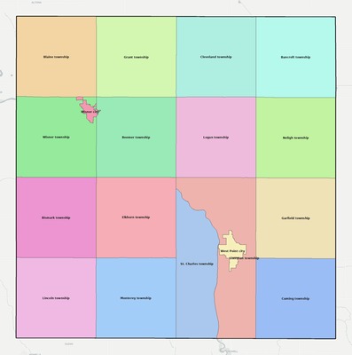 Cuming County NE townships and subdivisions map