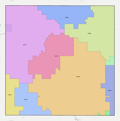 Cuming County NE ZIP code boundaries map
