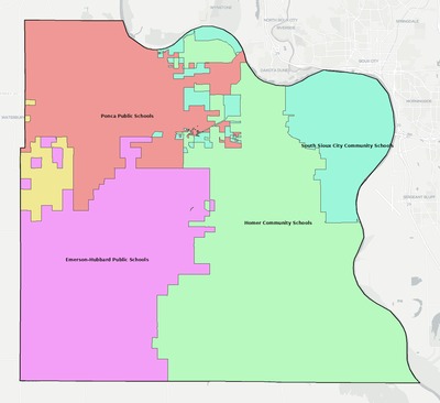 Dakota County NE school district boundaries map