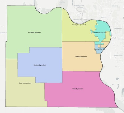 Dakota County NE townships and subdivisions map