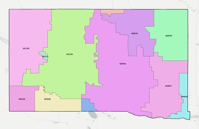 Dawson County NE ZIP code boundaries map