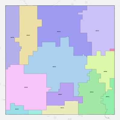 Fillmore County NE ZIP code boundaries map