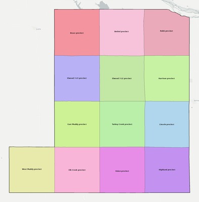 Gosper County NE townships and subdivisions map