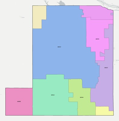 Gosper County NE ZIP code boundaries map