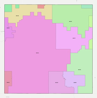 Jefferson County NE ZIP code boundaries map