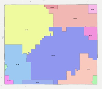 Johnson County NE ZIP code boundaries map