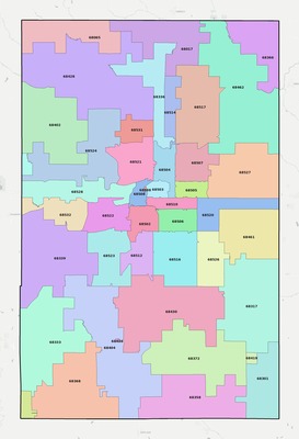 Lancaster County NE ZIP code boundaries map