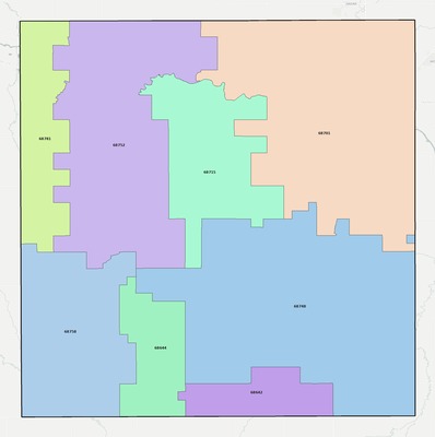 Madison County NE ZIP code boundaries map