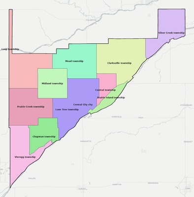 Merrick County NE townships and subdivisions map