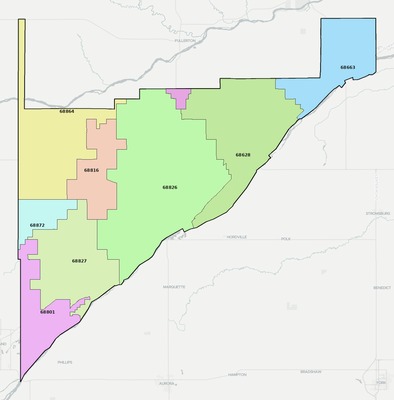 Merrick County NE ZIP code boundaries map