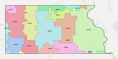 Otoe County NE ZIP code boundaries map
