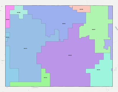 Pawnee County NE ZIP code boundaries map