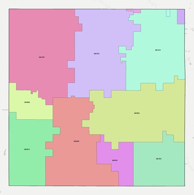 Saline County NE ZIP code boundaries map
