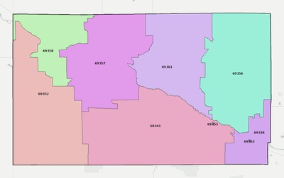Scotts Bluff County NE ZIP code boundaries map