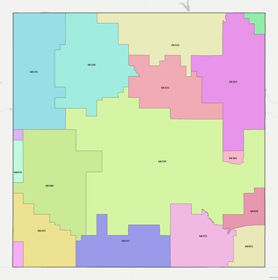 Thayer County NE ZIP code boundaries map