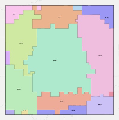 York County NE ZIP code boundaries map