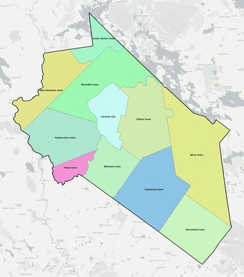 Belknap County NH townships and subdivisions map