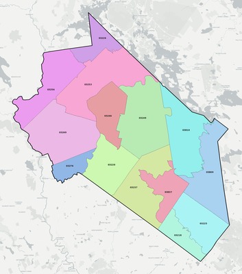 Belknap County NH ZIP code boundaries map