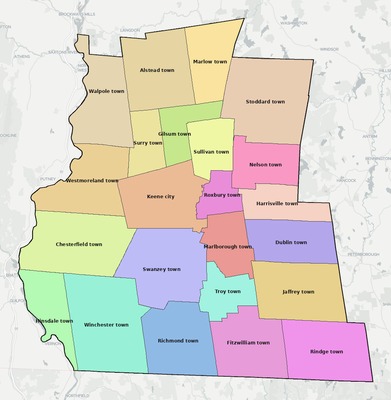 Cheshire County NH townships and subdivisions map