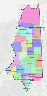 Coos County NH townships and subdivisions map