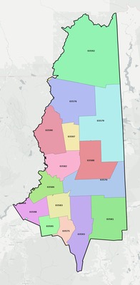Coos County NH ZIP code boundaries map