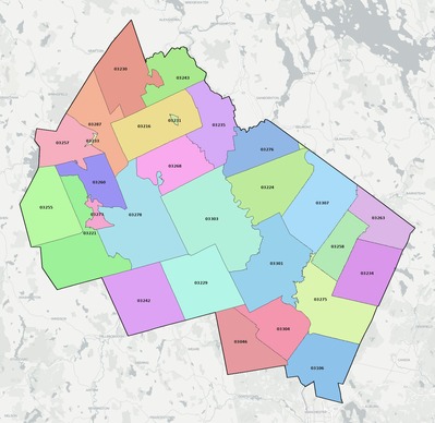 Merrimack County NH ZIP code boundaries map