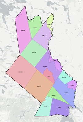 Strafford County NH ZIP code boundaries map