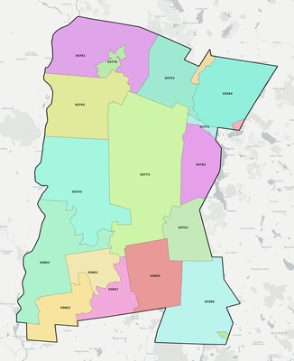 Sullivan County NH ZIP code boundaries map