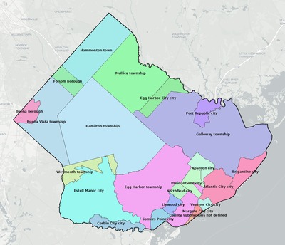 Atlantic County NJ townships and subdivisions map