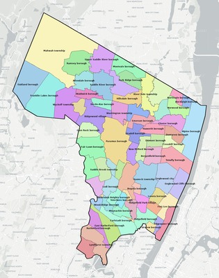 Bergen County NJ townships and subdivisions map