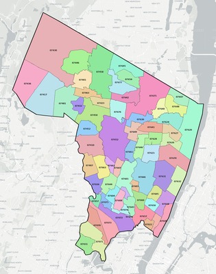 Bergen County NJ ZIP code map preview