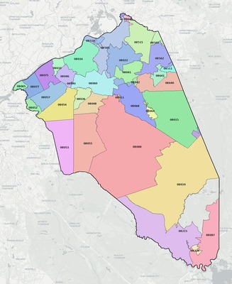 Burlington County NJ ZIP code boundaries map