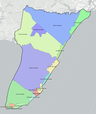 Cape May County NJ townships and subdivisions map
