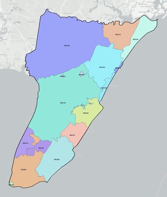 Cape May County NJ ZIP code boundaries map