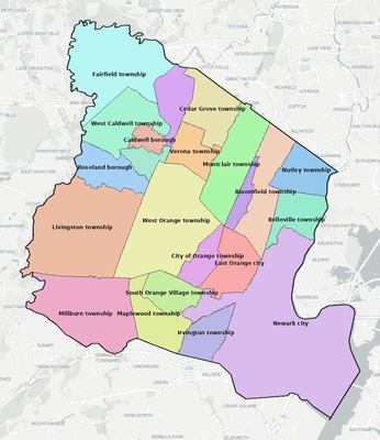 Essex County NJ townships and subdivisions map