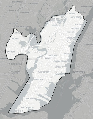 Hudson County NJ county basemap context