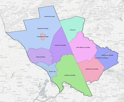 Mercer County NJ townships and subdivisions map