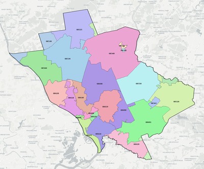 Mercer County NJ ZIP code boundaries map