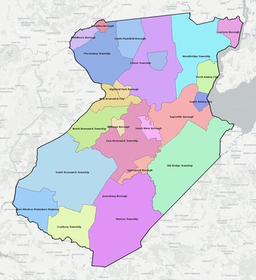 Middlesex County NJ school district boundaries map