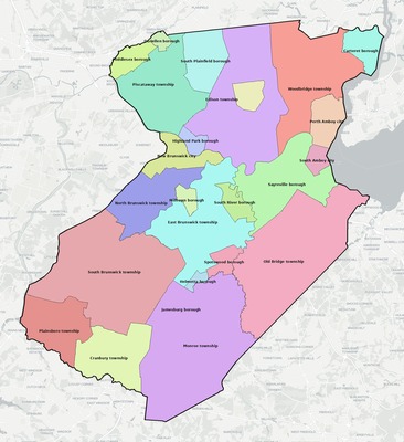 Middlesex County NJ townships and subdivisions map