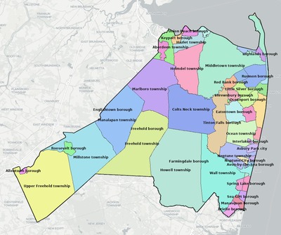Monmouth County NJ townships and subdivisions map