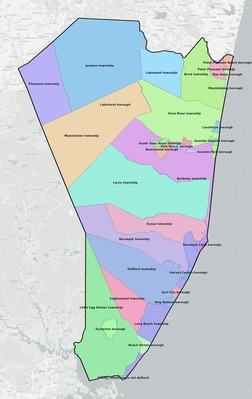 Ocean County NJ townships and subdivisions map