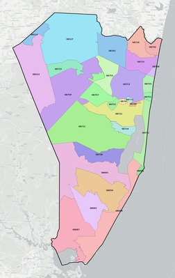 Ocean County NJ ZIP code boundaries map