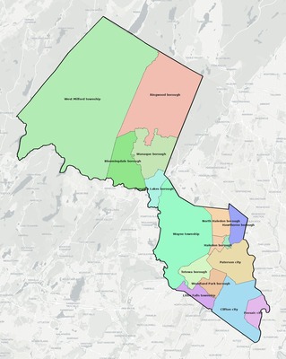 Passaic County NJ townships and subdivisions map
