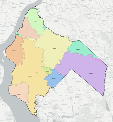 Salem County NJ ZIP code boundaries map