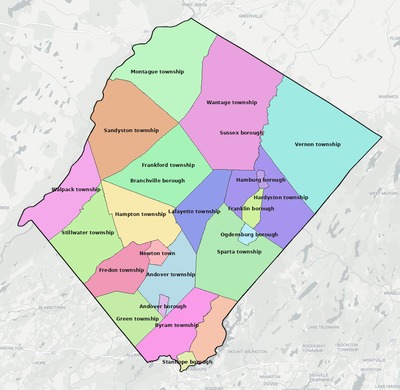 Sussex County NJ townships and subdivisions map