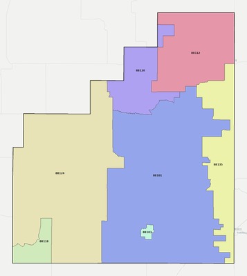 Curry County NM ZIP code boundaries map