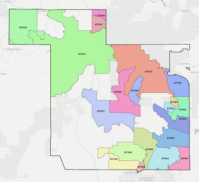Sandoval County NM ZIP code boundaries map